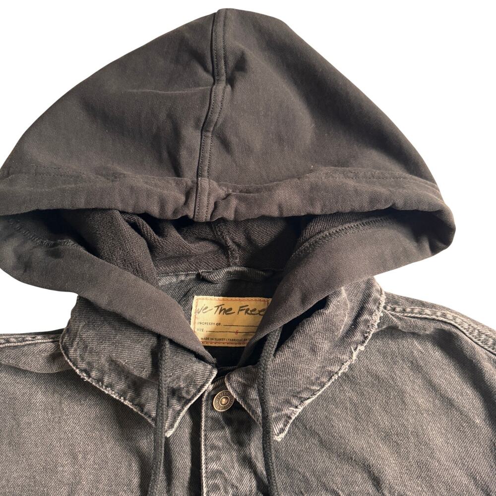We the Free People Brando Denim Hoodie Jacket Black Wash Size Small Cropped - Picture 6 of 13
